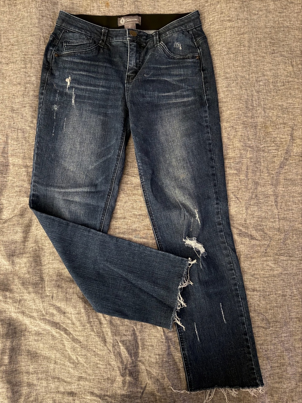 Democracy "Ab"solution Distressed Raw Hem Skinny Jeans Size 6 Grunge Y2K Stretch